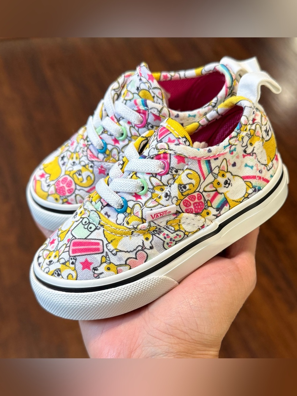 VANS multicolor Uni-Corgi Dog Print- size 5 toddler slip on shoes